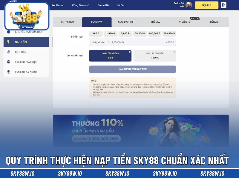 Quy trình thực hiện nạp tiền SKY88 chuẩn xác nhất