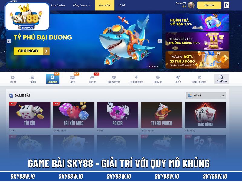 Game bài SKY88 - Giải trí với quy mô khủng